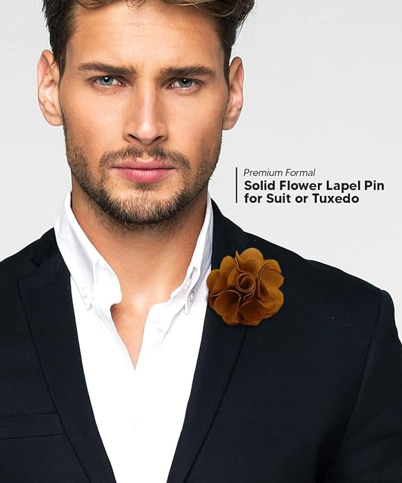 Vittorio Vico Unisex Satin Solid Flower Lapel Pin - Suits You Sir - Mustard Yellow -