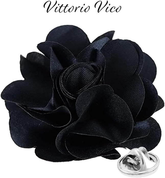 Vittorio Vico Unisex Satin Solid Flower Lapel Pin - Suits You Sir - Navy Blue -