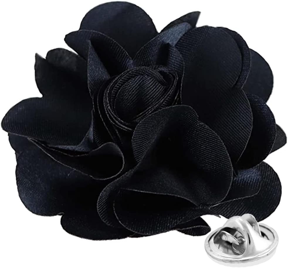 Vittorio Vico Unisex Satin Solid Flower Lapel Pin - Suits You Sir - Navy Blue -