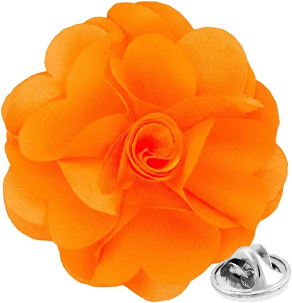 Vittorio Vico Unisex Satin Solid Flower Lapel Pin - Suits You Sir - Orange -