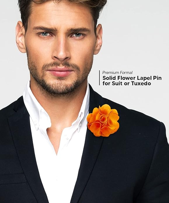 Vittorio Vico Unisex Satin Solid Flower Lapel Pin - Suits You Sir - Orange -