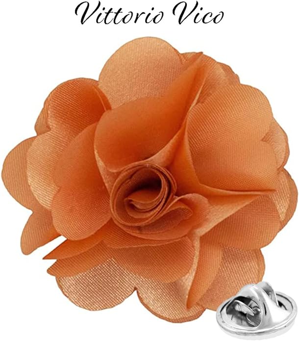 Vittorio Vico Unisex Satin Solid Flower Lapel Pin - Suits You Sir - Peach -