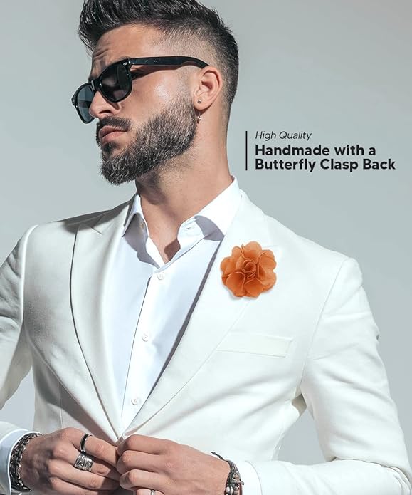 Vittorio Vico Unisex Satin Solid Flower Lapel Pin - Suits You Sir - Peach -