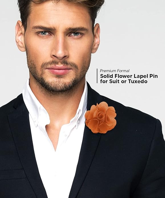 Vittorio Vico Unisex Satin Solid Flower Lapel Pin - Suits You Sir - Peach -