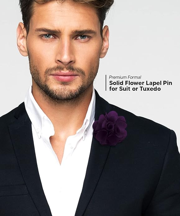Vittorio Vico Unisex Satin Solid Flower Lapel Pin - Suits You Sir - Plum -