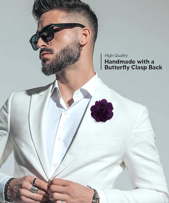 Vittorio Vico Unisex Satin Solid Flower Lapel Pin - Suits You Sir - Plum -