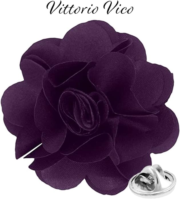 Vittorio Vico Unisex Satin Solid Flower Lapel Pin - Suits You Sir - Plum -
