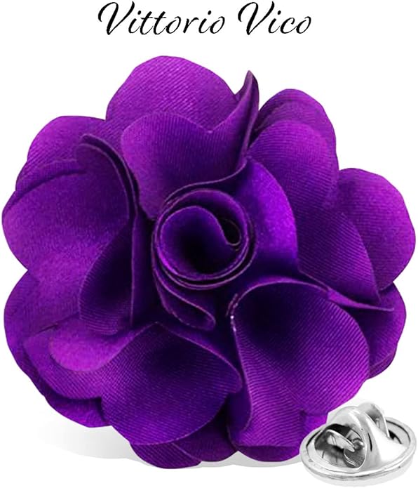 Vittorio Vico Unisex Satin Solid Flower Lapel Pin - Suits You Sir - Purple -