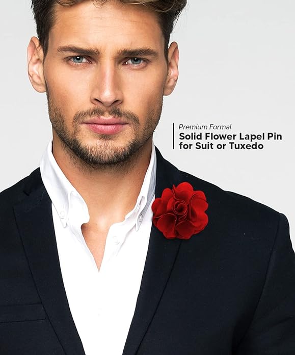Vittorio Vico Unisex Satin Solid Flower Lapel Pin - Suits You Sir - Red -