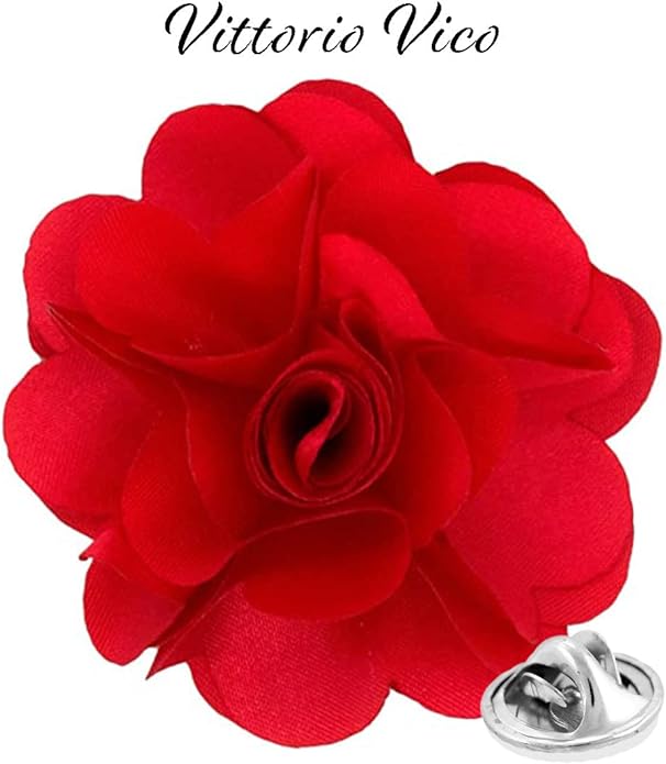 Vittorio Vico Unisex Satin Solid Flower Lapel Pin - Suits You Sir - Red -