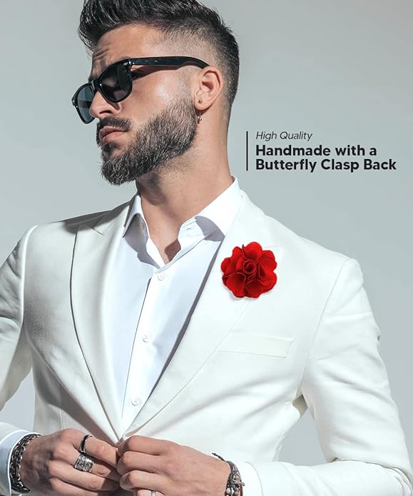 Vittorio Vico Unisex Satin Solid Flower Lapel Pin - Suits You Sir - Red -