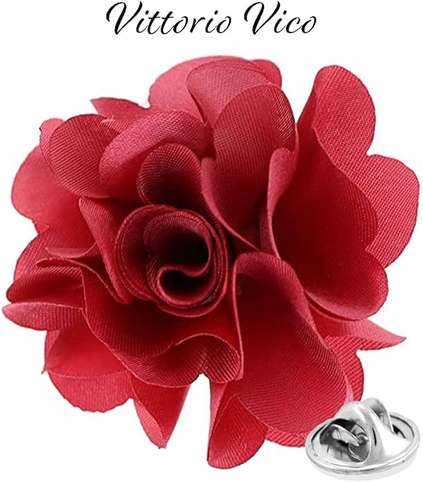 Vittorio Vico Unisex Satin Solid Flower Lapel Pin - Suits You Sir - Rose -