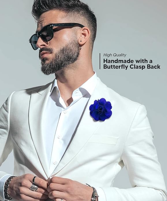 Vittorio Vico Unisex Satin Solid Flower Lapel Pin - Suits You Sir - Royal Blue -