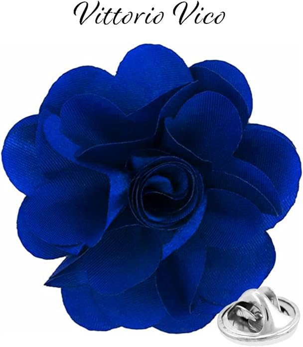 Vittorio Vico Unisex Satin Solid Flower Lapel Pin - Suits You Sir - Royal Blue -