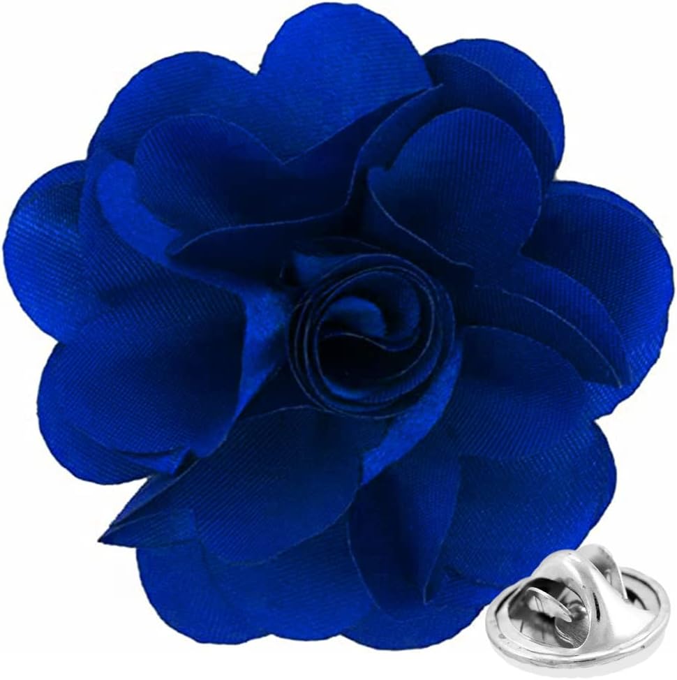 Vittorio Vico Unisex Satin Solid Flower Lapel Pin - Suits You Sir - Royal Blue -