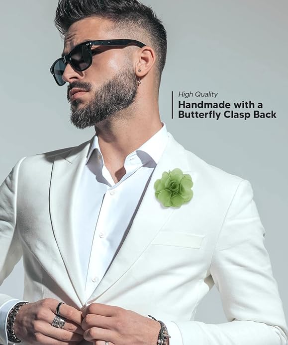 Vittorio Vico Unisex Satin Solid Flower Lapel Pin - Suits You Sir - Sage Green -