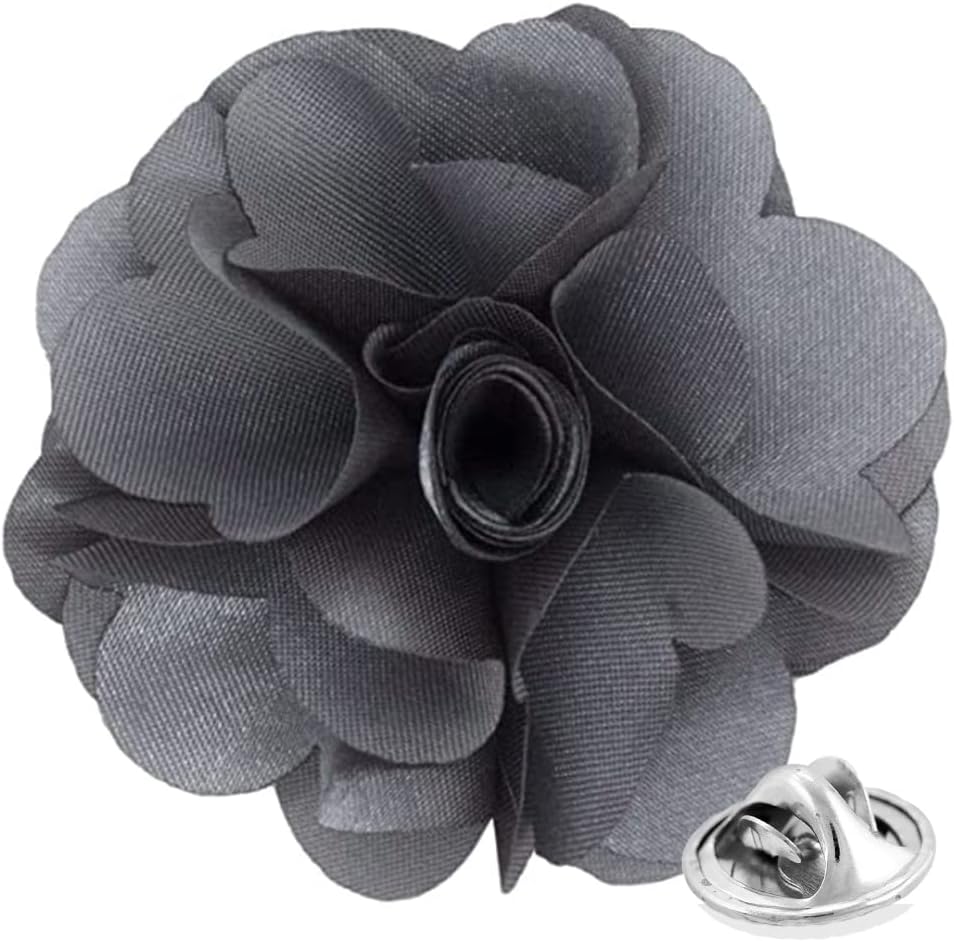 Vittorio Vico Unisex Satin Solid Flower Lapel Pin - Suits You Sir - Silver Gray -