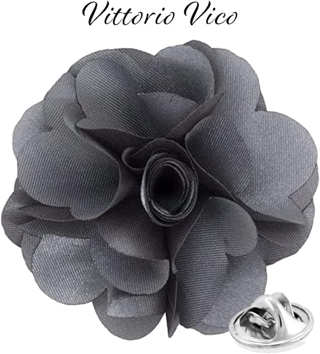 Vittorio Vico Unisex Satin Solid Flower Lapel Pin - Suits You Sir - Silver Gray -