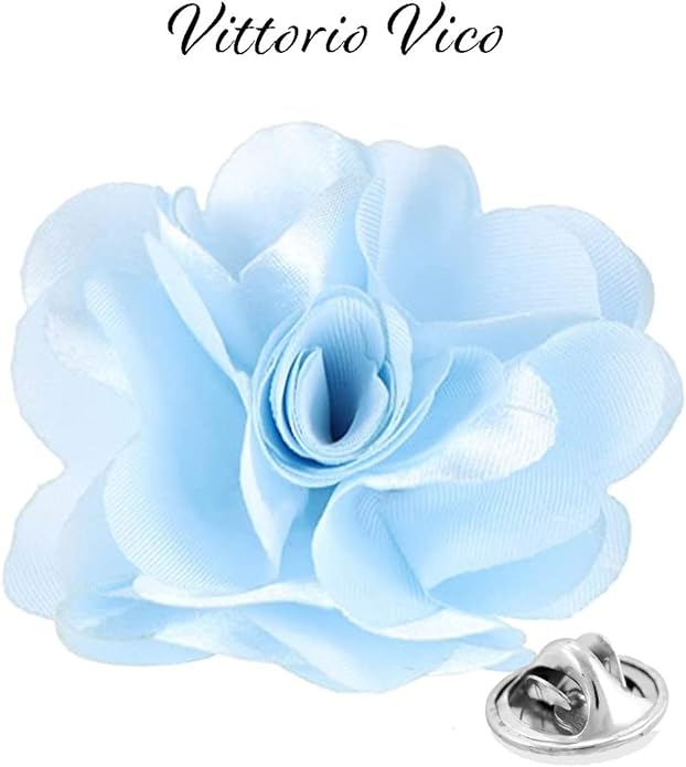 Vittorio Vico Unisex Satin Solid Flower Lapel Pin - Suits You Sir - Sky Blue -