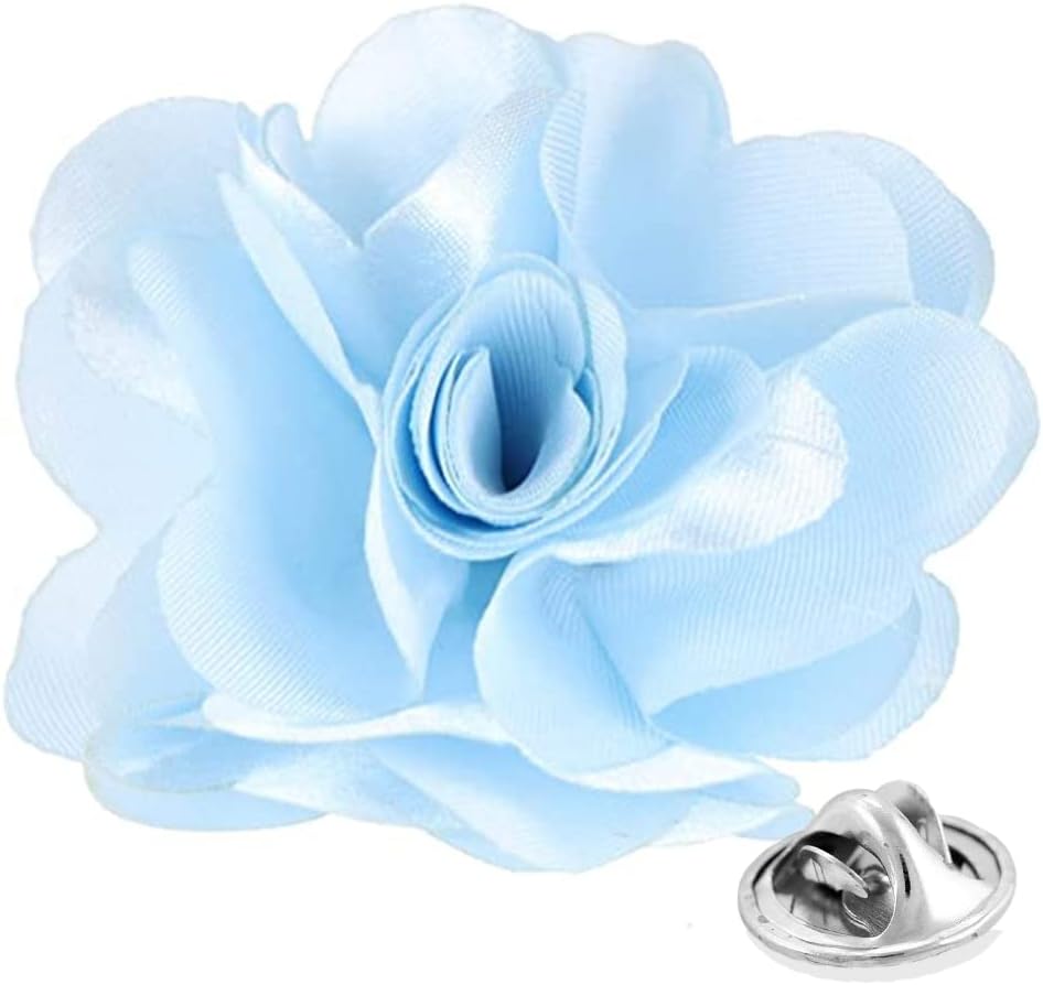 Vittorio Vico Unisex Satin Solid Flower Lapel Pin - Suits You Sir - Sky Blue -