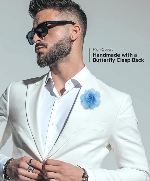 Vittorio Vico Unisex Satin Solid Flower Lapel Pin - Suits You Sir - Sky Blue -