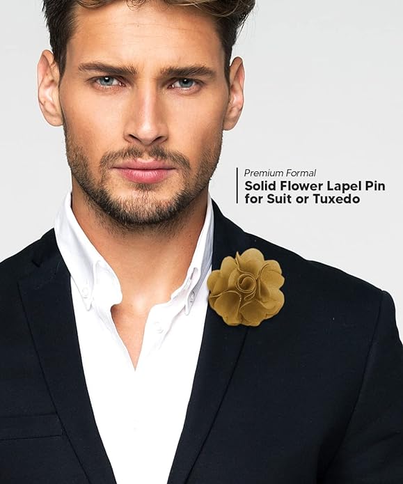 Vittorio Vico Unisex Satin Solid Flower Lapel Pin - Suits You Sir - Tan -
