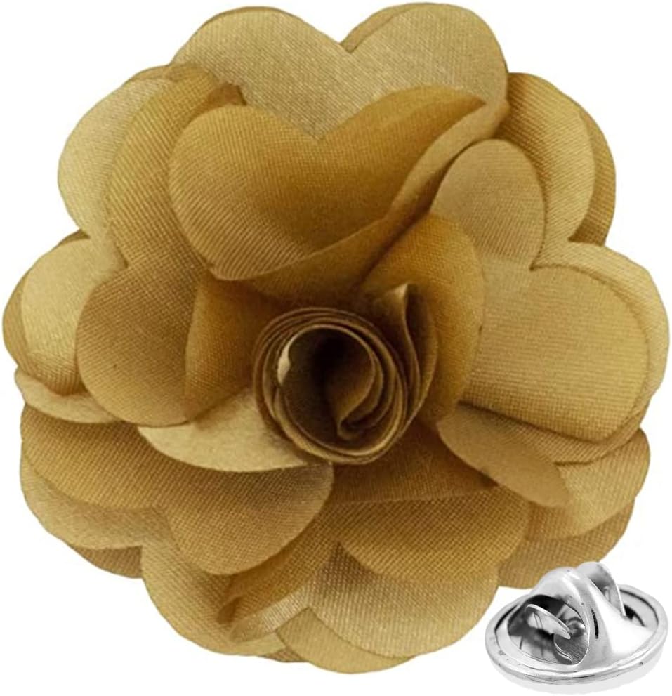 Vittorio Vico Unisex Satin Solid Flower Lapel Pin - Suits You Sir - Tan -