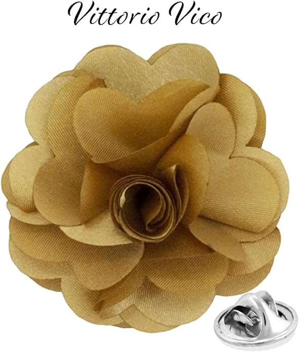 Vittorio Vico Unisex Satin Solid Flower Lapel Pin - Suits You Sir - Tan -