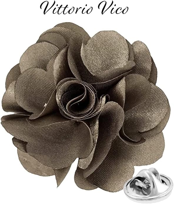 Vittorio Vico Unisex Satin Solid Flower Lapel Pin - Suits You Sir - Taupe -