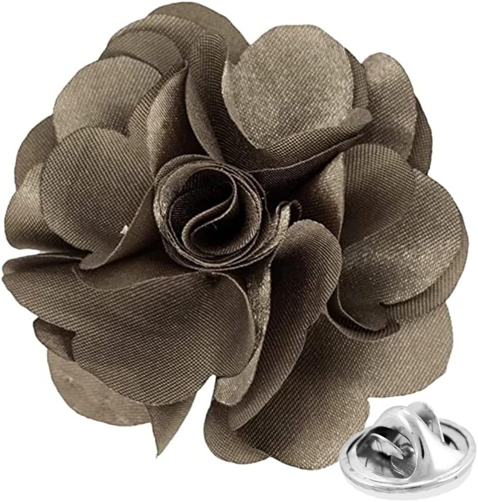Vittorio Vico Unisex Satin Solid Flower Lapel Pin - Suits You Sir - Taupe -