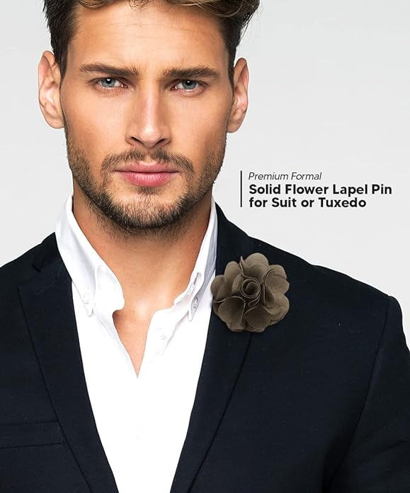 Vittorio Vico Unisex Satin Solid Flower Lapel Pin - Suits You Sir - Taupe -