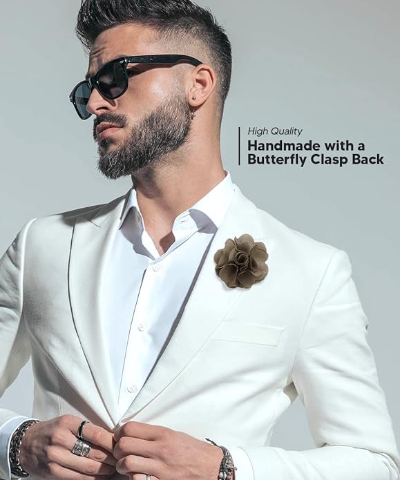 Vittorio Vico Unisex Satin Solid Flower Lapel Pin - Suits You Sir - Taupe -
