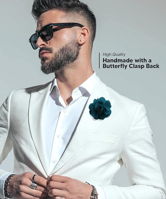 Vittorio Vico Unisex Satin Solid Flower Lapel Pin - Suits You Sir - Teal Green -