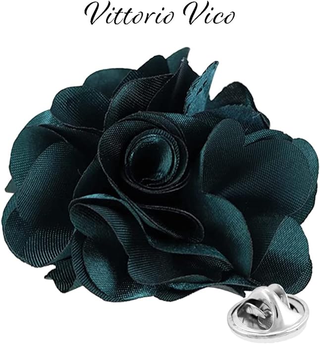 Vittorio Vico Unisex Satin Solid Flower Lapel Pin - Suits You Sir - Teal Green -