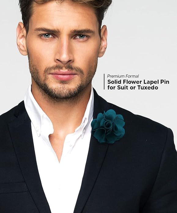 Vittorio Vico Unisex Satin Solid Flower Lapel Pin - Suits You Sir - Teal Green -