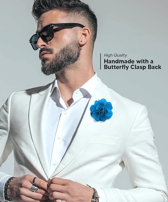 Vittorio Vico Unisex Satin Solid Flower Lapel Pin - Suits You Sir - Turquoise -