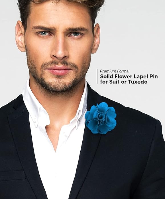 Vittorio Vico Unisex Satin Solid Flower Lapel Pin - Suits You Sir - Turquoise -