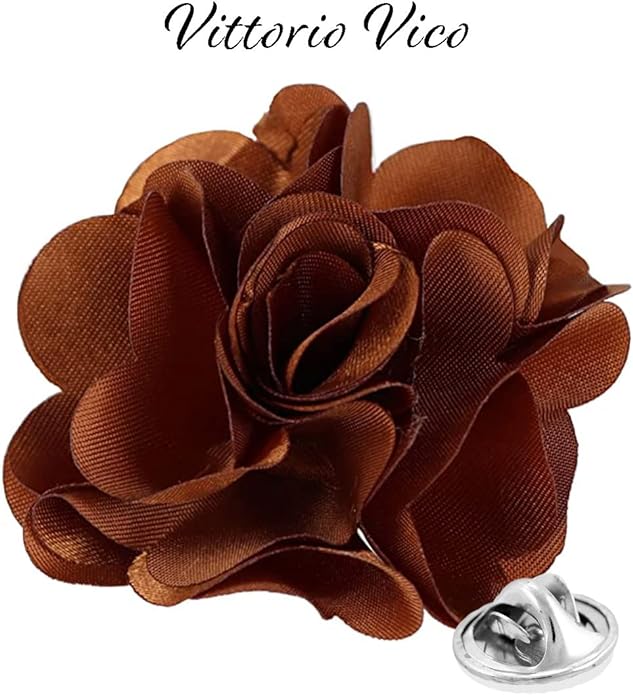 Vittorio Vico Unisex Satin Solid Flower Lapel Pin - Suits You Sir - Whiskey Brown -