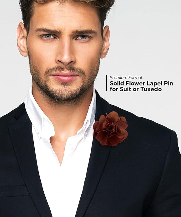Vittorio Vico Unisex Satin Solid Flower Lapel Pin - Suits You Sir - Whiskey Brown -