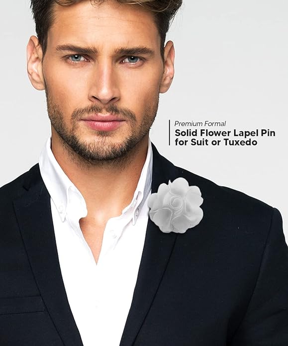 Vittorio Vico Unisex Satin Solid Flower Lapel Pin - Suits You Sir - White -