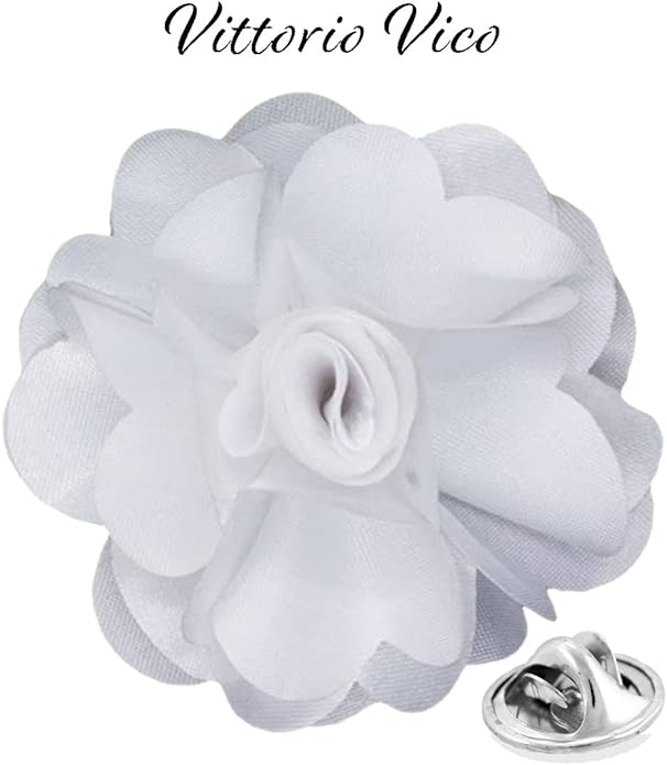 Vittorio Vico Unisex Satin Solid Flower Lapel Pin - Suits You Sir - White -