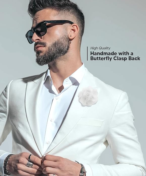Vittorio Vico Unisex Satin Solid Flower Lapel Pin - Suits You Sir - White -