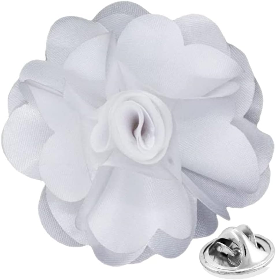 Vittorio Vico Unisex Satin Solid Flower Lapel Pin - Suits You Sir - White -