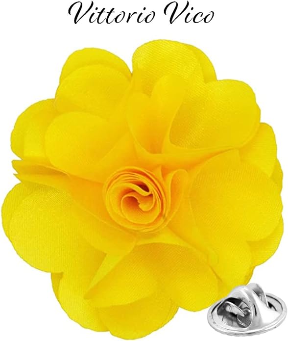 Vittorio Vico Unisex Satin Solid Flower Lapel Pin - Suits You Sir - Yellow -