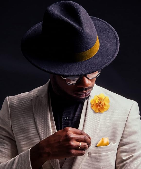 Vittorio Vico Unisex Satin Solid Flower Lapel Pin - Suits You Sir - Yellow -