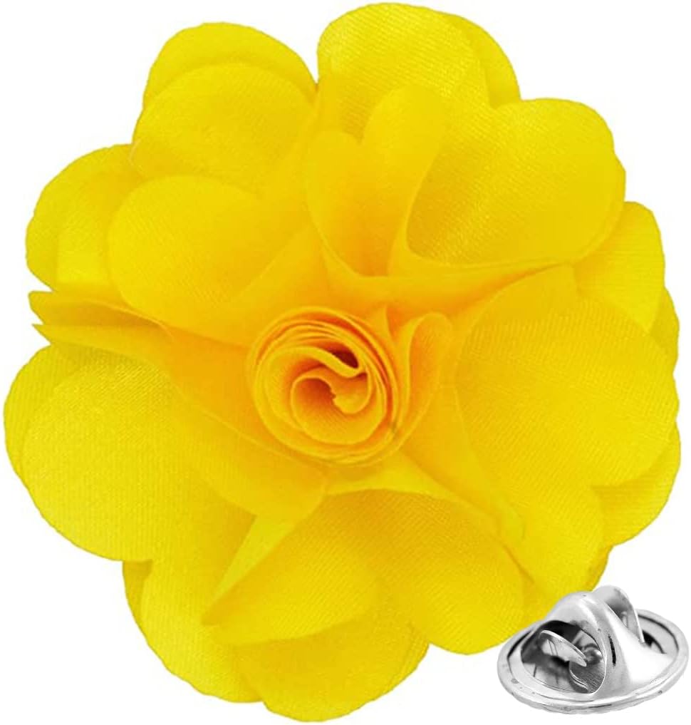 Vittorio Vico Unisex Satin Solid Flower Lapel Pin - Suits You Sir - Yellow -