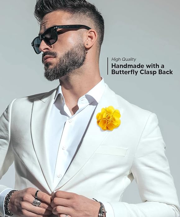 Vittorio Vico Unisex Satin Solid Flower Lapel Pin - Suits You Sir - Yellow -