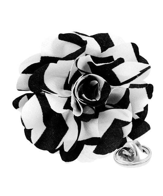 Vittorio Vico Unisex Striped Satin Flower Lapel Pin - Suits You Sir - Black and White -