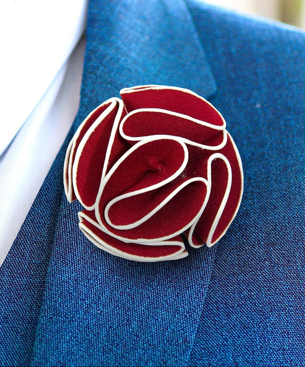 Vittorio Vico Unisex Trim Rose Flower Lapel Pin - Suits You Sir - Burgundy -
