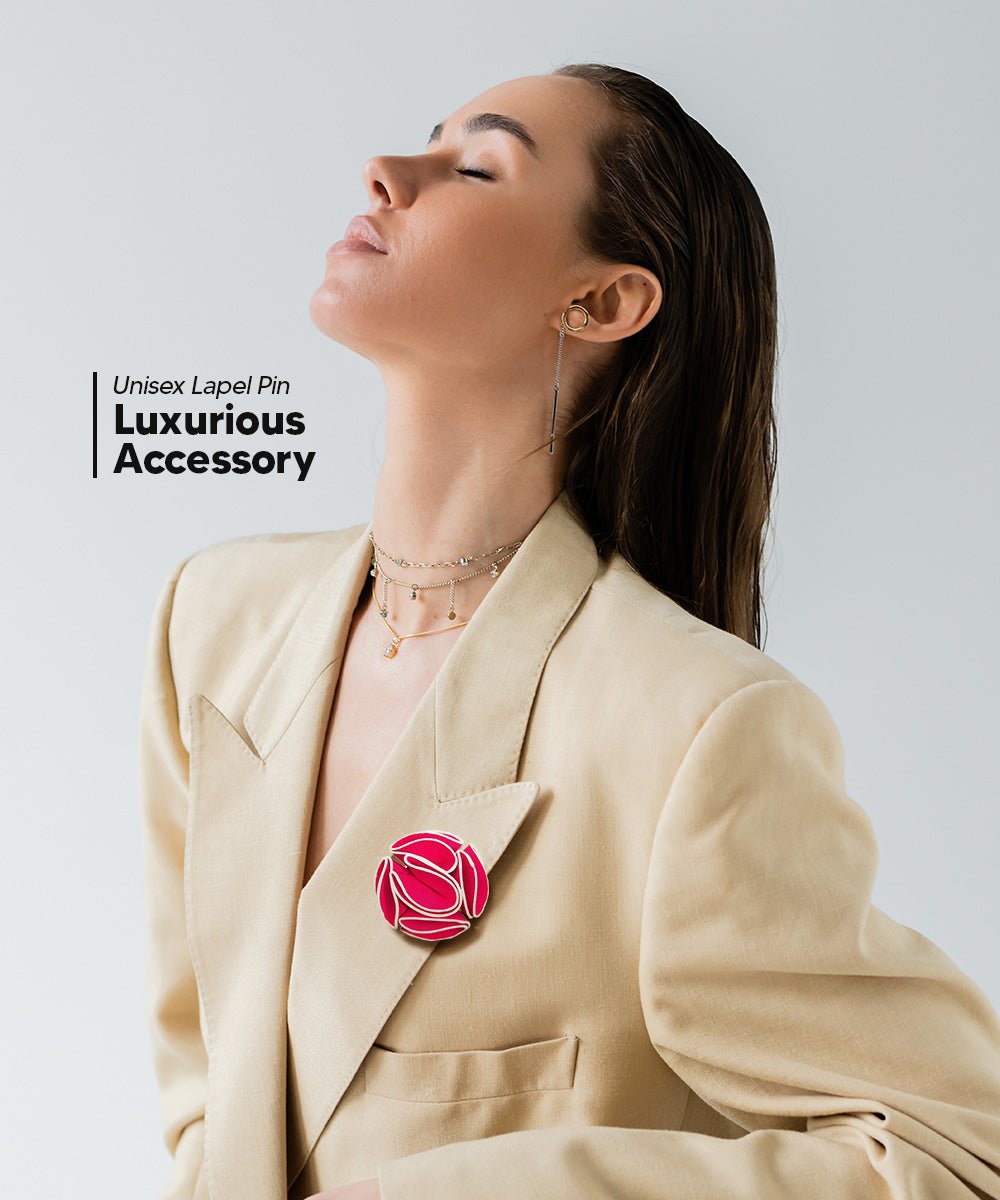 Vittorio Vico Unisex Trim Rose Flower Lapel Pin - Suits You Sir - Hot Pink -